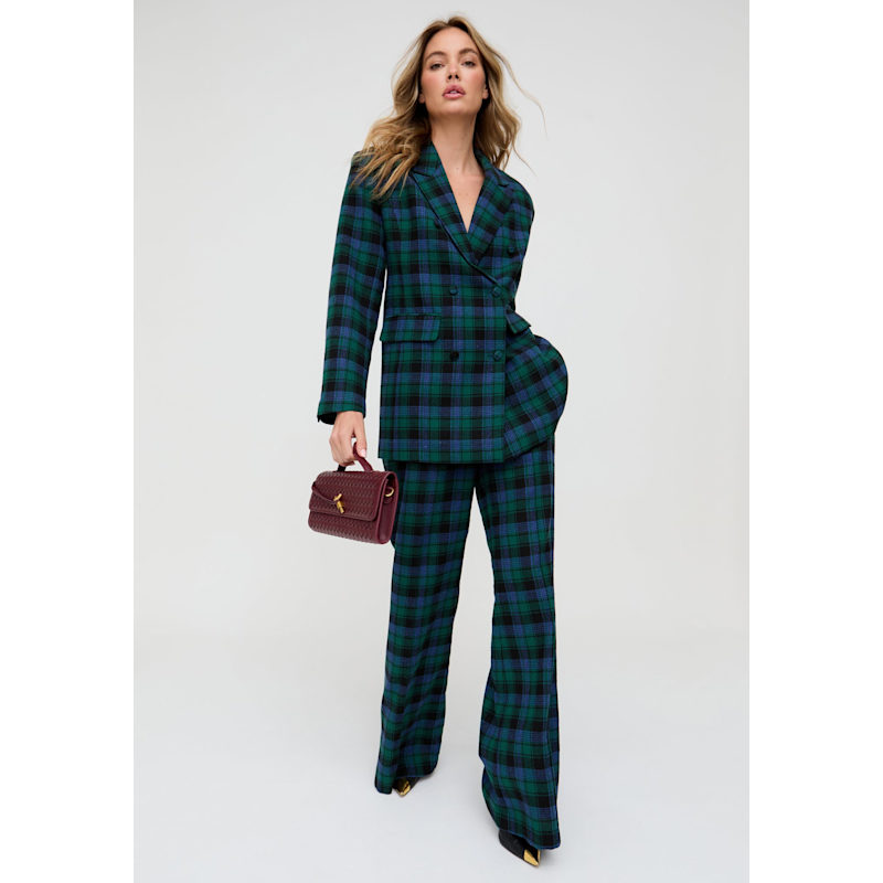 Thumbnail of Zena Double Breasted Prince Of Wales Check Print Jacket In Blue image
