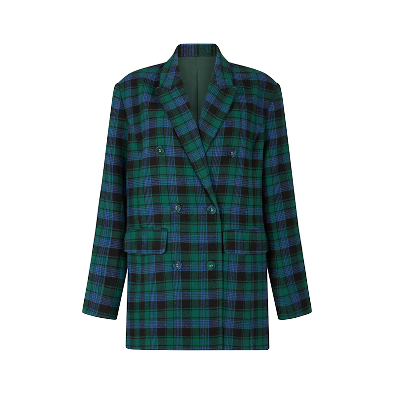 Thumbnail of Zena Double Breasted Prince Of Wales Check Print Jacket In Blue image