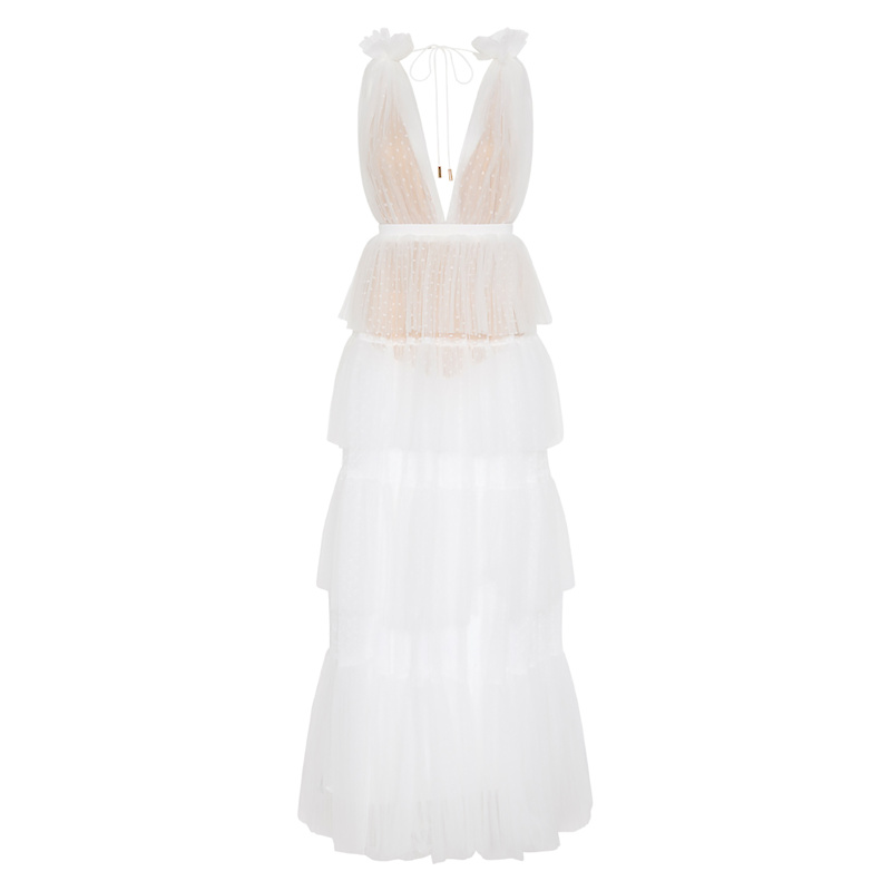 Studio Lexi Tulle Ruffle Gown - White