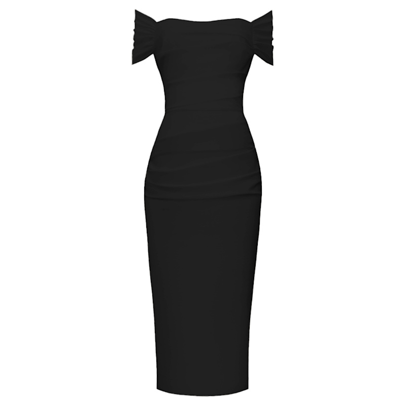 Zeya Drapped Classic Black With Short Bolero Sleeves Dress | Alina Cernatescu