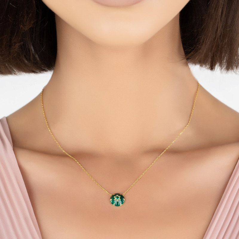 Thumbnail of Star Of David Green Enamel Necklace Gold image