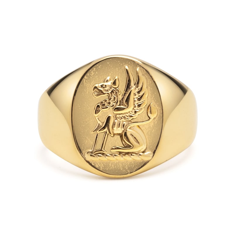 Men's Stainless Steel Lion Crest Ring With Gold Plating