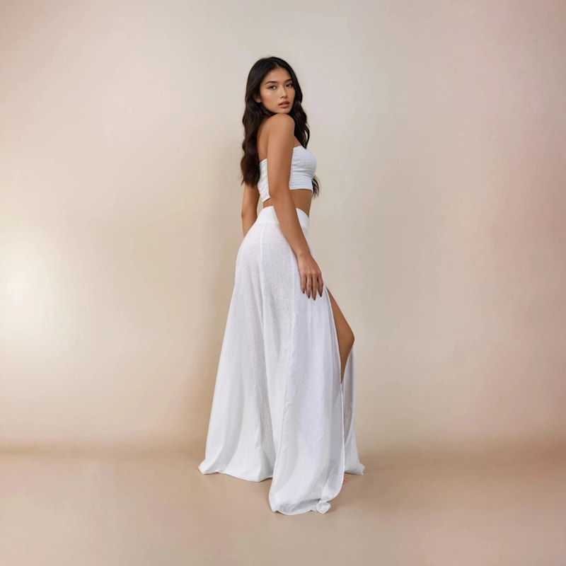 Thumbnail of Zhe Skirt Boho High Slit Maxi Skirt - White image