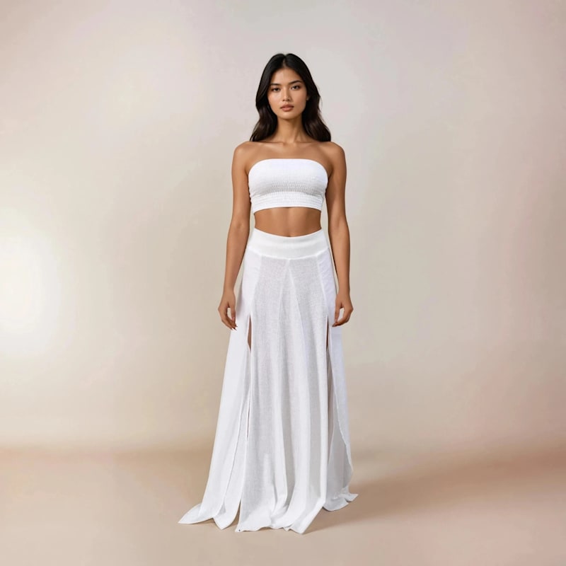 Thumbnail of Zhe Skirt Boho High Slit Maxi Skirt - White image