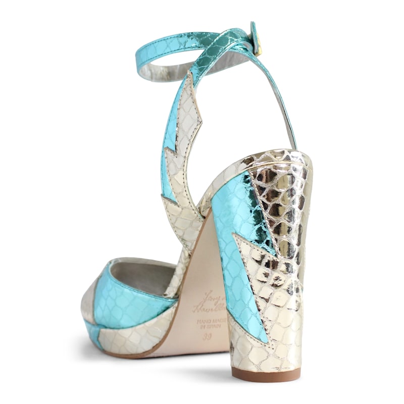 Thumbnail of Zia Mid Gold Blue Platform Heels image