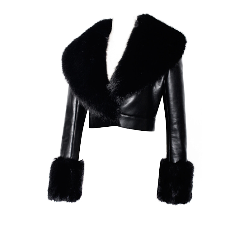 Thumbnail of Ziah Cropped Leather Jacket With Fur Collar image