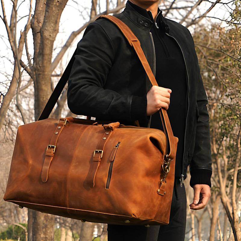 Thumbnail of Zip Detail Genuine Leather Holdall - Browns image