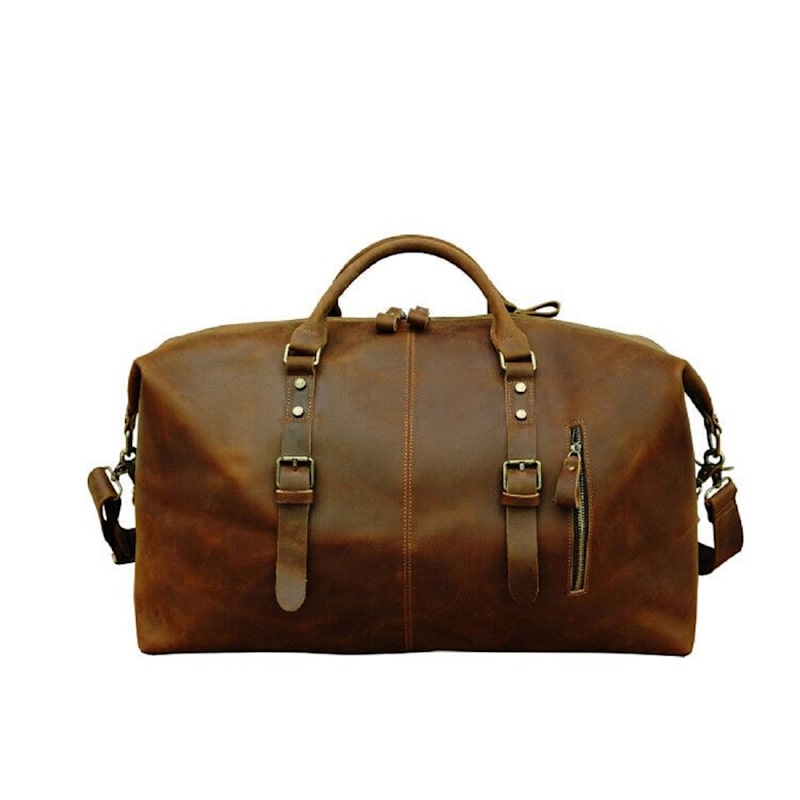 Thumbnail of Zip Detail Genuine Leather Holdall - Light Brown image