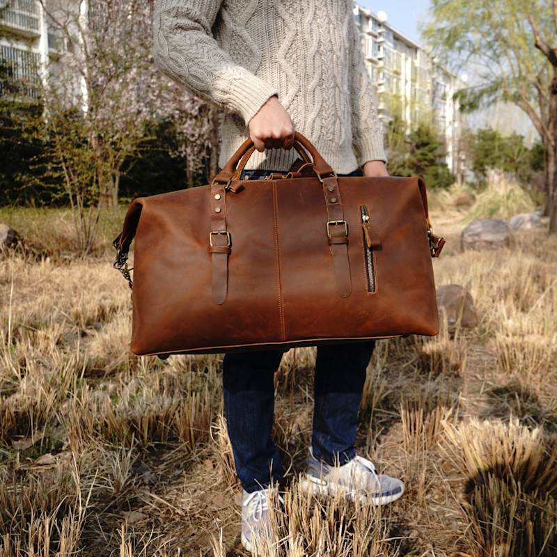 Thumbnail of Zip Detail Genuine Leather Holdall - Light Brown image