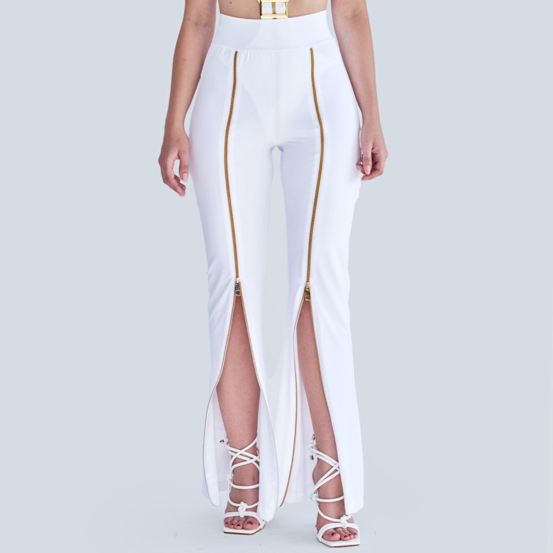 Thumbnail of Zipnisa Elegant High Waisted Pants With Golden Zip In White image