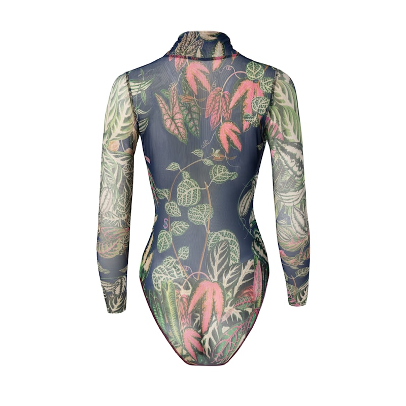 Thumbnail of Tan-Through Mesh One-Piece Zipper Swimsuit with Sleeves Botanicum - Quick Dry image