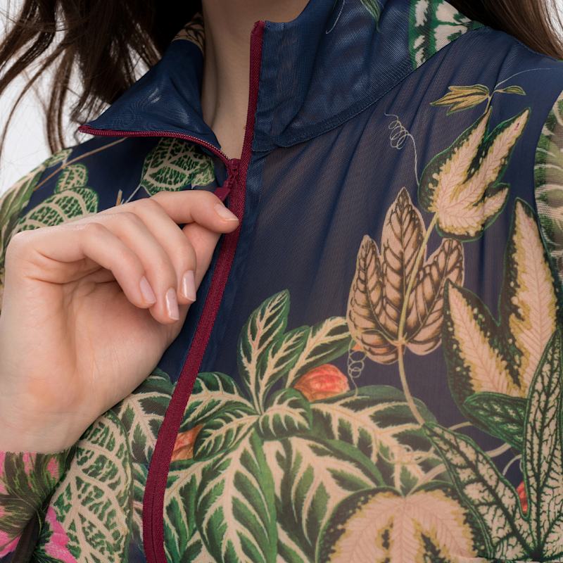 Thumbnail of Tan-Through Mesh One-Piece Zipper Swimsuit with Sleeves Botanicum - Quick Dry image