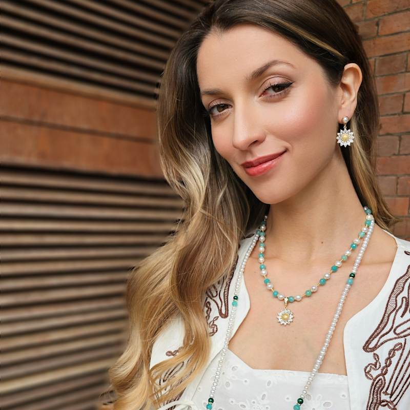 Thumbnail of Zircon Daisy Dangle With Pearl Stud Earrings image
