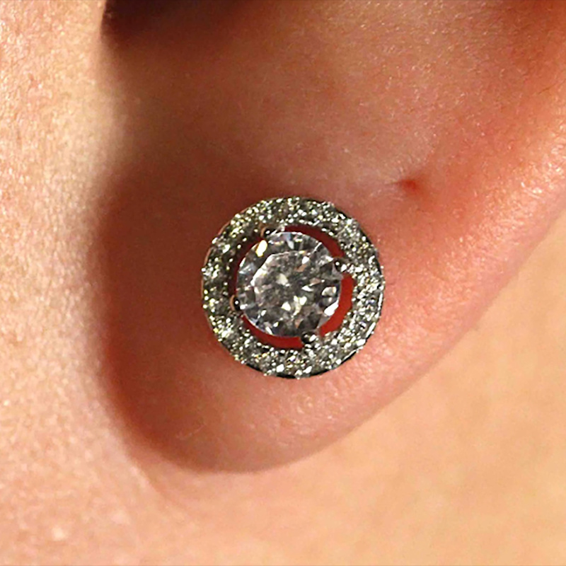 Thumbnail of Halo Natural Diamond Platinum Earrings image