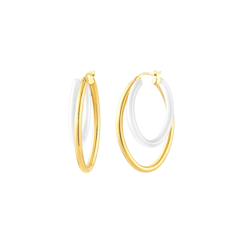 Thumbnail of Double Oval Enamel Hoop Earrings In White image