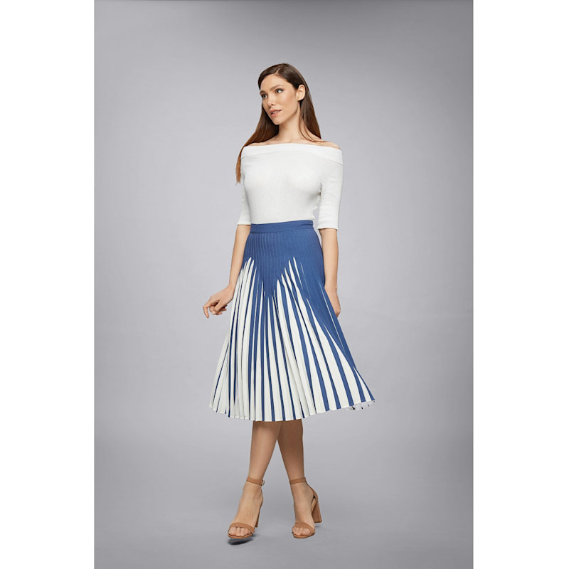 Thumbnail of Penelope Azure Blue Pleated Two-Tone Midi Skirt image