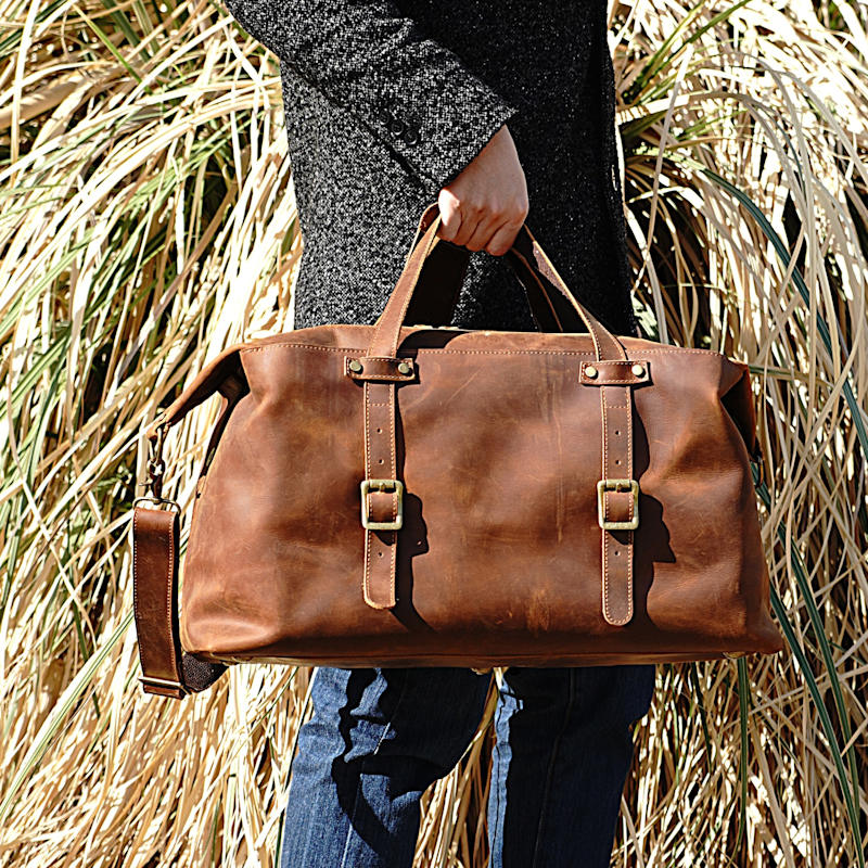 Thumbnail of Large Genuine Leather Holdall - Light Brown image