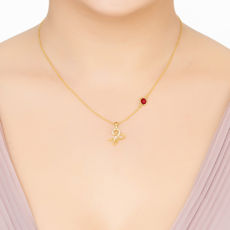 Personalized 10K White Gold Garnet Birthstone Pendant – Capricorn Zodiac Charm Necklace