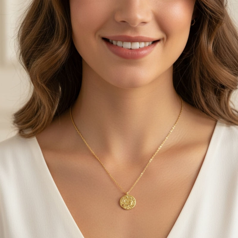 Thumbnail of Zodiac Birthstone Talisman Necklace Aries Gold image