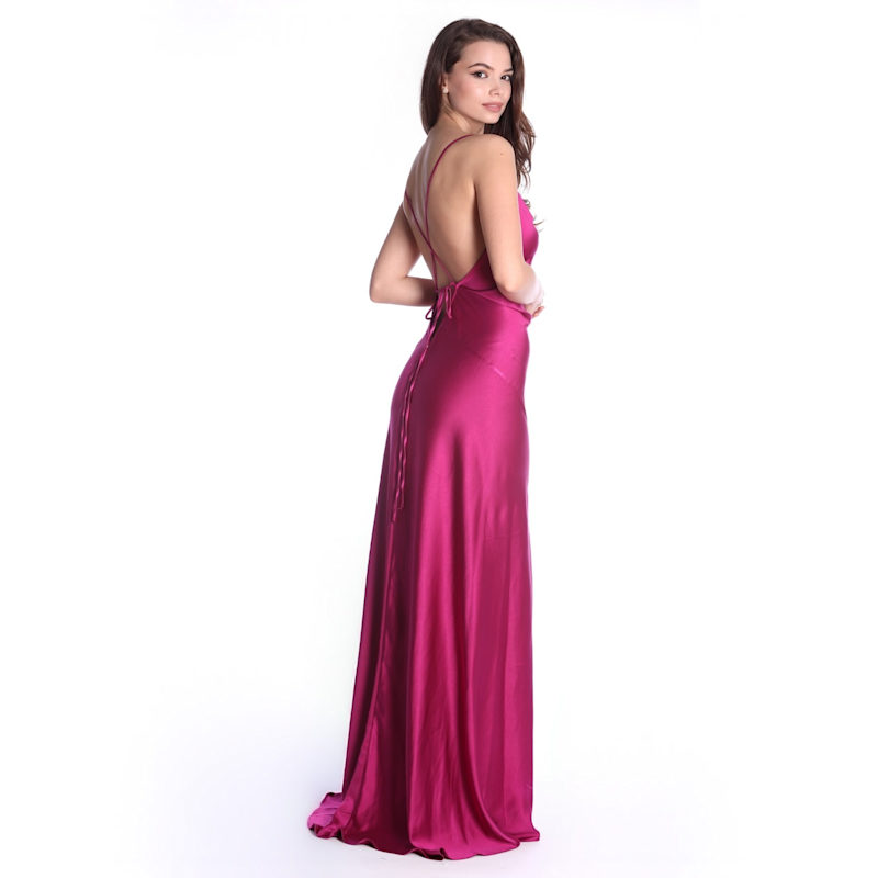 Thumbnail of Tulum Cowl Neck Satin Maxi Dress In Fuchsia image