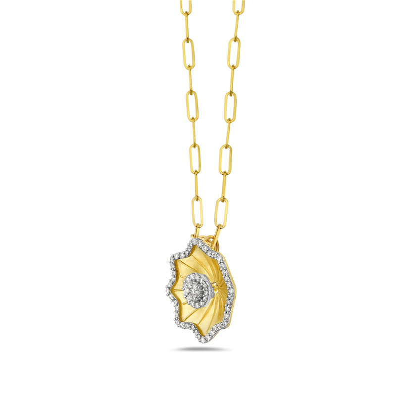Thumbnail of Pave Diamond Floral Pendant Necklace in 14K Yellow Gold image