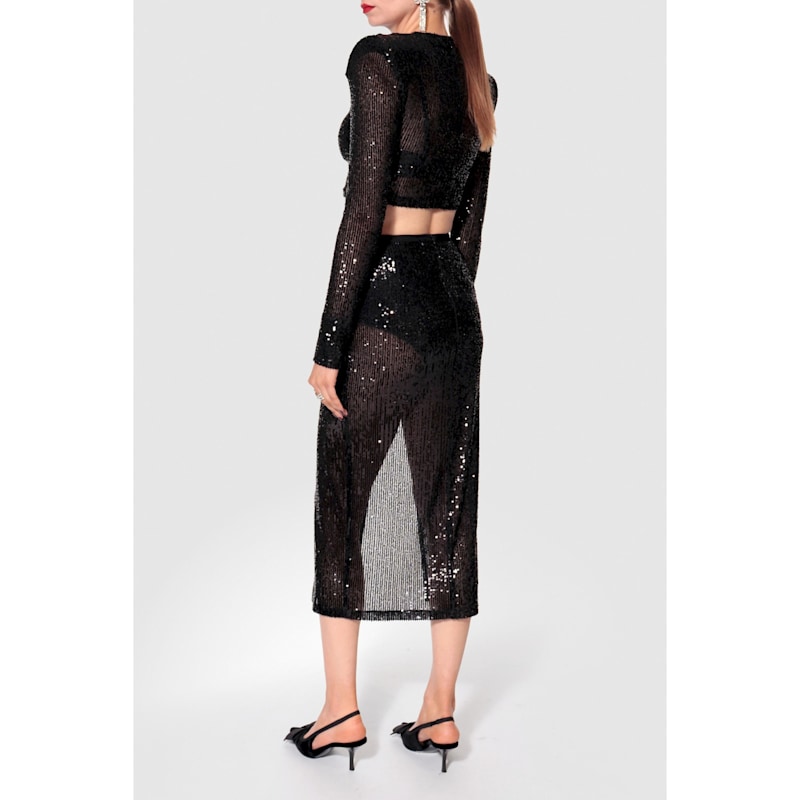 Thumbnail of Zoey Black Sparkle Sequin Long Sleeve Crop Top image