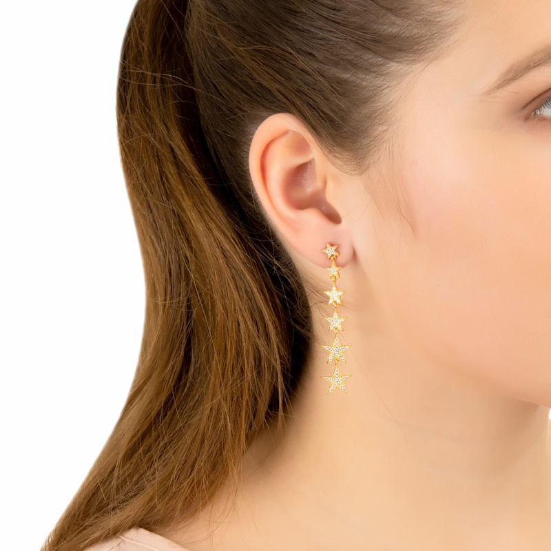 Thumbnail of Graduated Star Drop Earring Sterling Silver image