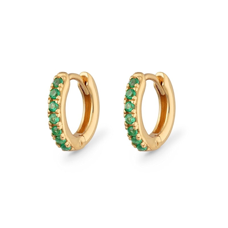 Thumbnail of Gold Huggie Earrings With Green Stones image