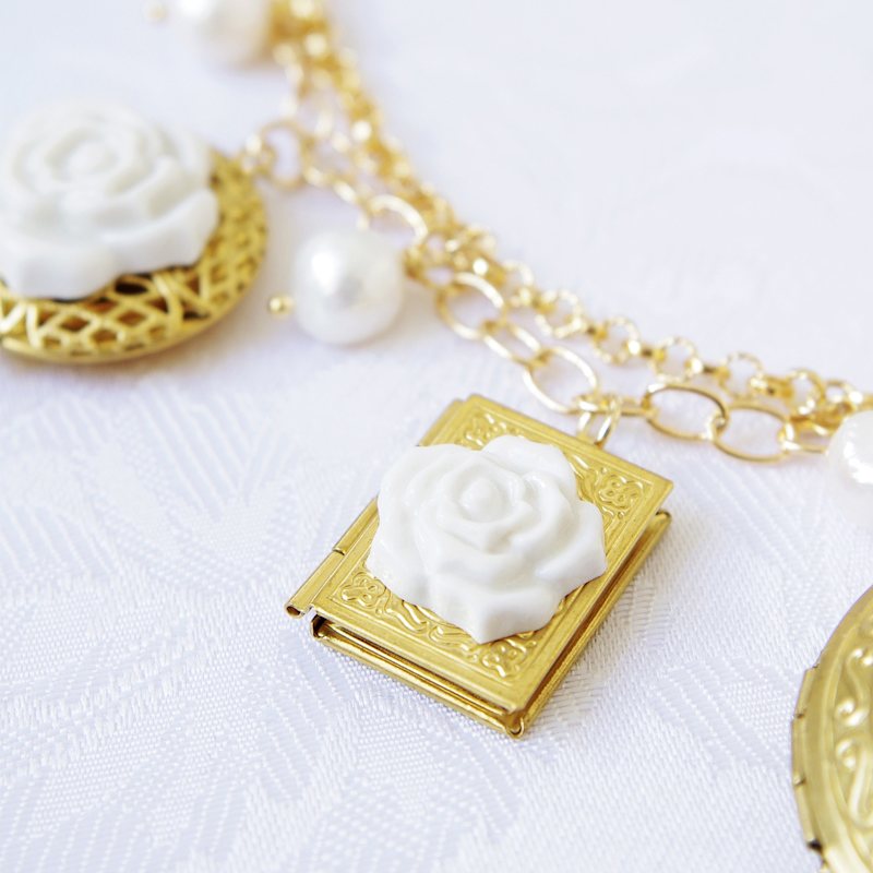 Thumbnail of Porcelain Floral Lockets Statement Necklace image
