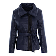 Quilted Short Jacket With Long Sleeves And Elastic Waist Belt