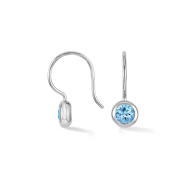 thumbnail interactive-video image 1 of Sterling Silver Blue Topaz Color Threader Earrings - Dainty Small Round Bezel Set 1 of 2