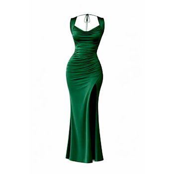 chinese dress ladies Forest Green Satin Pleated V-Neck Maternity Maxi Dress – PinkBlush main image 0