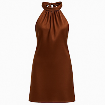 reformation dress brown ESPERANAZA MAXI DRESS IN CEDAR SILK SATIN  DE LA VALI OFFICIAL