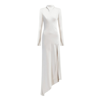 slim fit dress slacks SERAPHINE Strappy Full Length Silk Dress with Cowl Open Back (Ivory White  Silk Crepe) main image 1