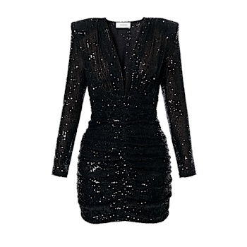 blue and black yellow and white dress Kaipo Knee Length Long Sleeved Sequin Dress by BYoung