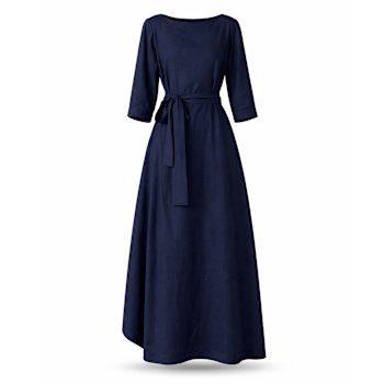 chinese dress ladies Navy Blue V-Neck Linen Dress For Women – The Svaya main image 0