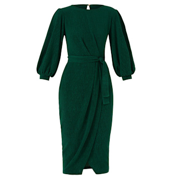 forest green dress wedding guest Patricia Green Extreme Plunge Long Sleeve Maxi Dress With Tie Detail – Club  L London
