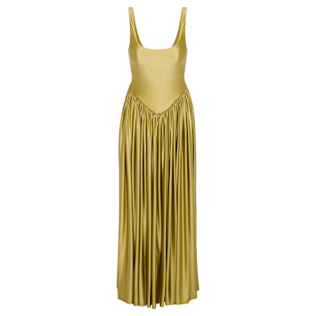white and gold birthday dress HATCH Collection The Amelia Jacquard Bias Slip Dress in Caramel main image 1