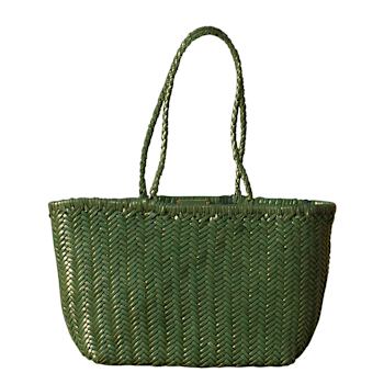 Zigzag Woven Leather Handbag 'Viviana' - Green