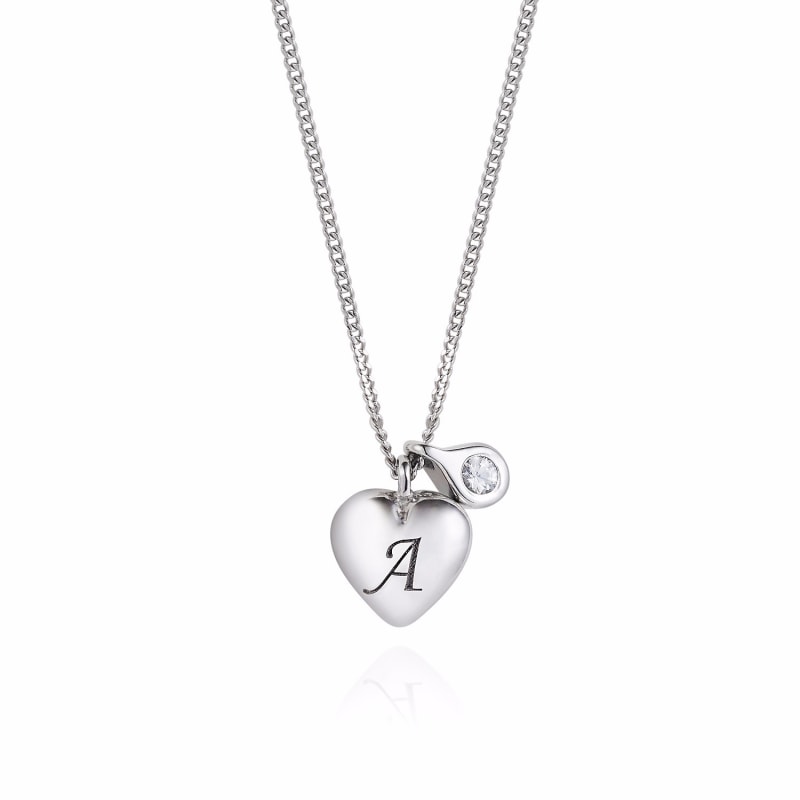 Thumbnail of Heart Initial & Diamond Necklace Silver image
