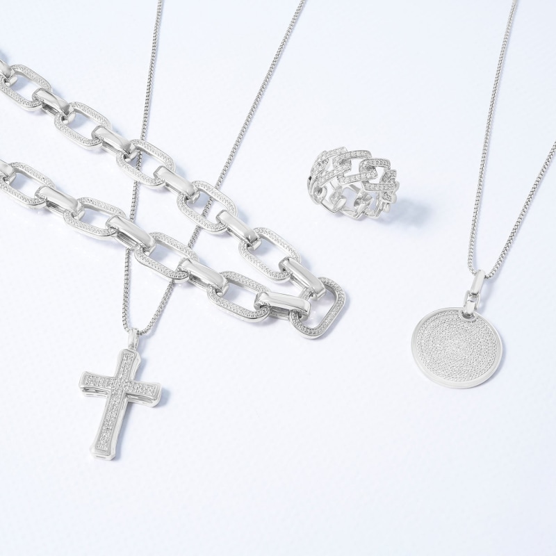 Thumbnail of Diamond Men's Cross Pendant In Sterling Silver image
