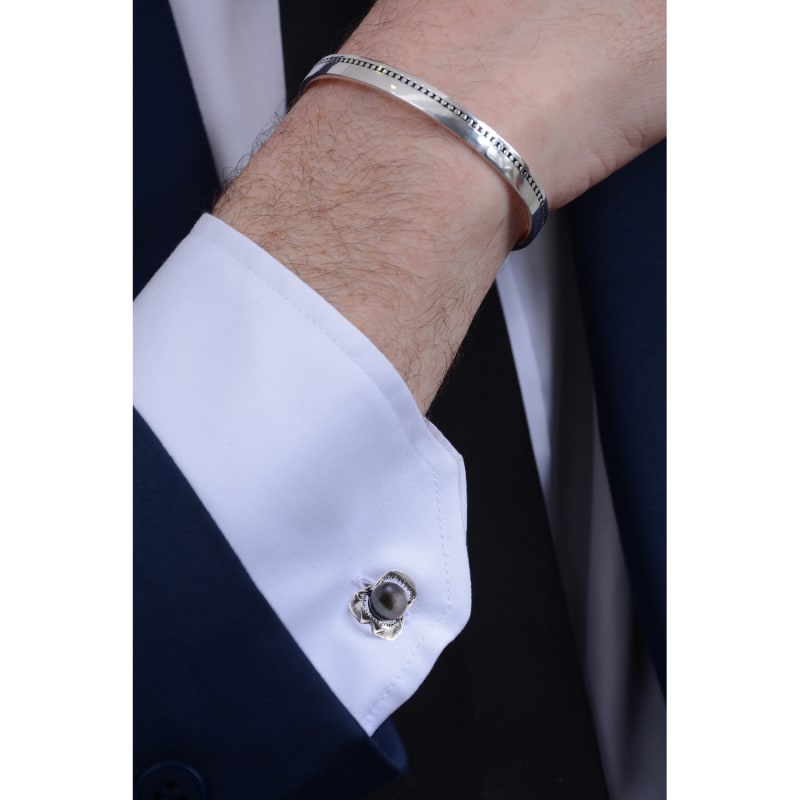 Thumbnail of Shark Jawbone & Pearl Cufflinks - Silver image