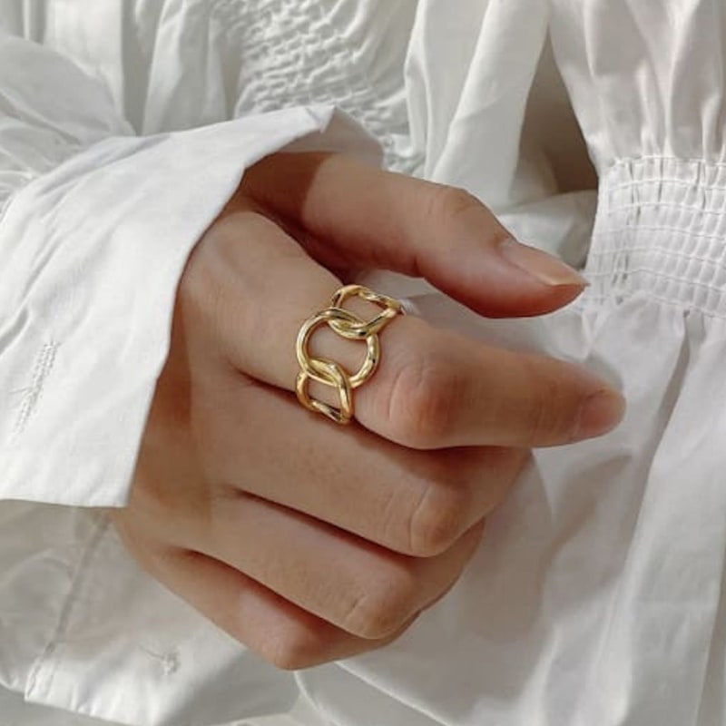 14k gold chain link ring top