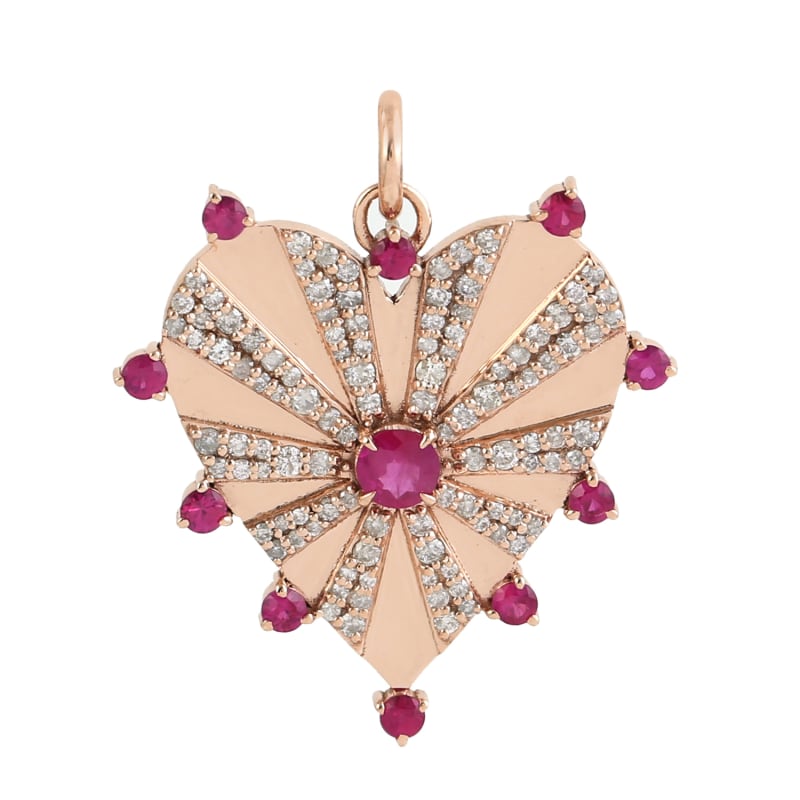 Thumbnail of 14K Solid Rose Gold With Pave Diamond & Ruby Heart Design Pendant Jewelry image