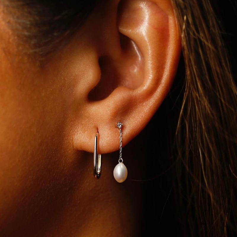 Thumbnail of Solid Gold Pearl & Sapphire Droplet Studs image