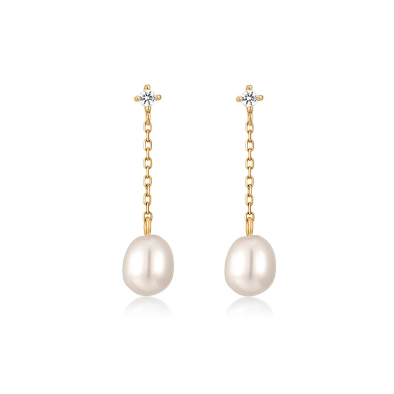 Thumbnail of Solid Gold Pearl & Sapphire Droplet Studs image