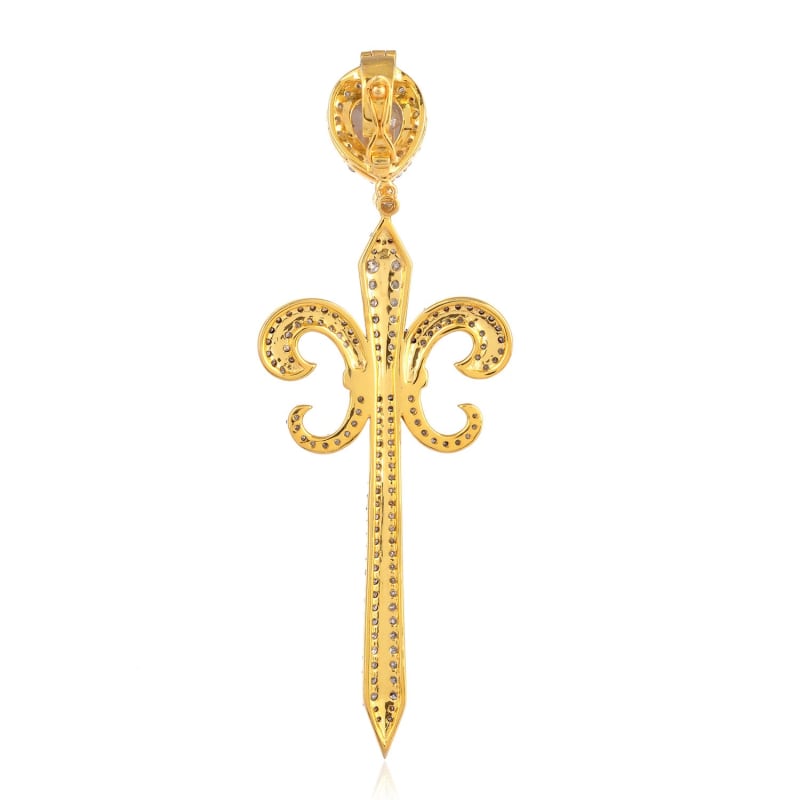 Thumbnail of 18K Gold & 925 Silver With Genuine Ice Diamond Fleur De Lis & Sword Pendant image