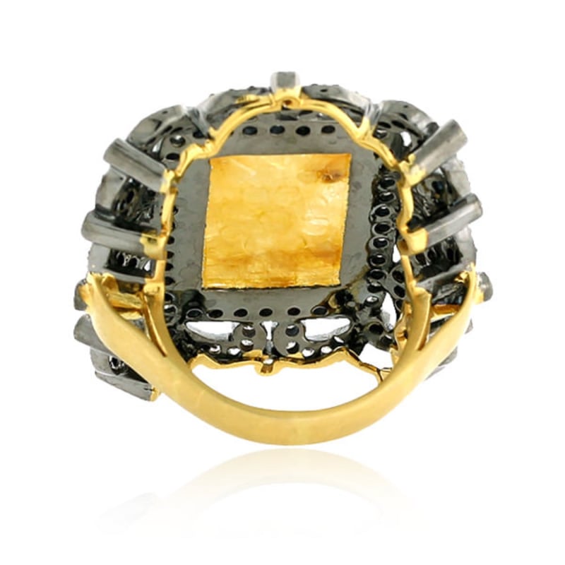 Thumbnail of 18K Gold Silver With Carved Yellow Sapphire & Surrounded Pave Diamond Cocktail Ring image