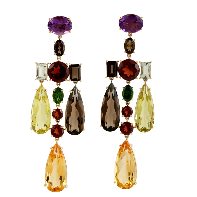 18K Solid Gold In Multi Gemstone Rainbow Color Designer Chandelier