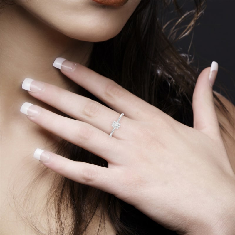 Solitaire baguette cheap diamond ring
